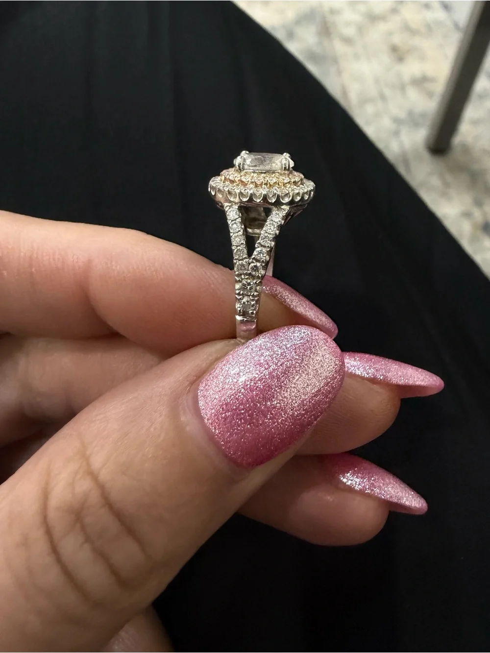 White and Rose Gold Oval Halo Earth-mined Diamond Ring (4.25)